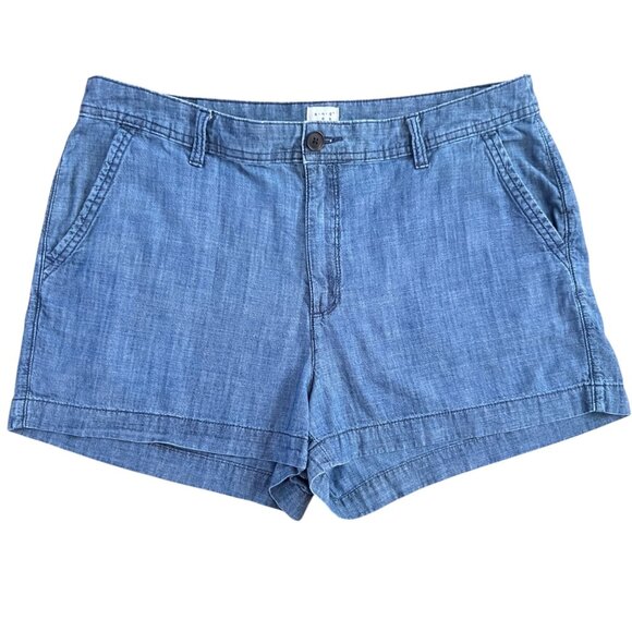 A New Day Mid Rise Shorts Womens 12 Chambray Chino Flat Front Linen Look Summer - Picture 1 of 9